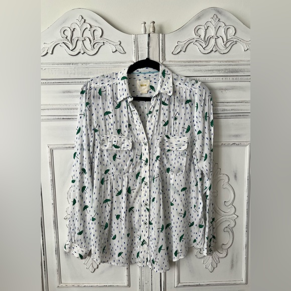 Anthropologie | Maeve Long Sleeve Whimsical Umbrellas & Rain Drops Blous… - Picture 4 of 8